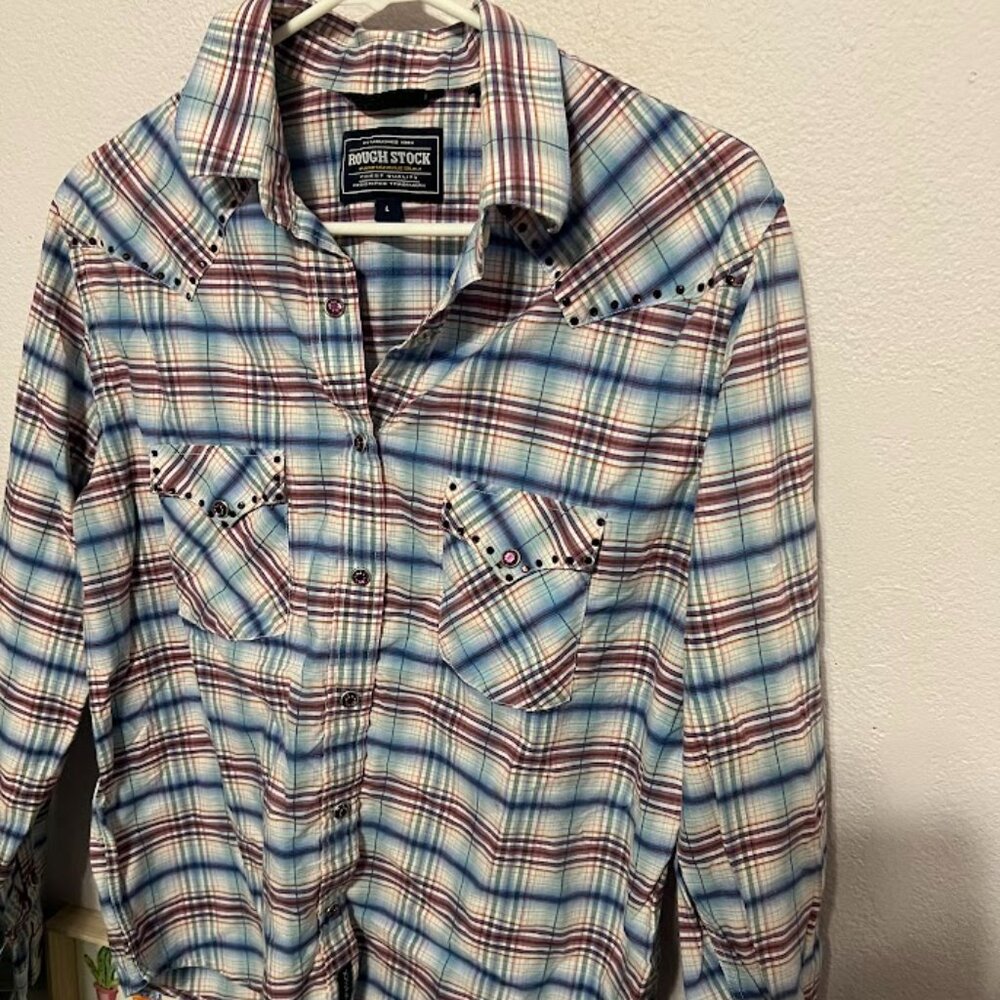 Rough Stock western snap shirt, purple "bling" size L
